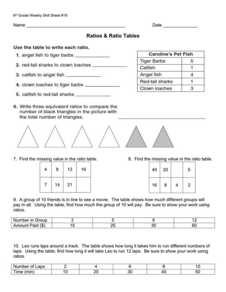 Free Ratio Tables Worksheets Pictures 6th Grade Free Preschool Common 