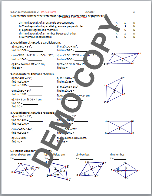 G Co C 11 Worksheet 2 Geometry Common Core Answers Common Core Worksheets