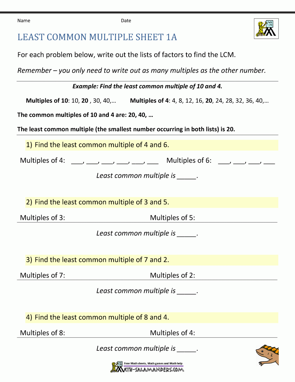 Gcf And Lcm Worksheet Grade 5 Factoring Worksheets Free Printable K5 