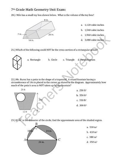 Geometry Unit Exam 7th Grade From Math Maker On TeachersNotebook 