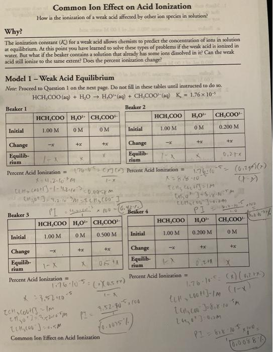  Get Answer Common Ion Effect On Acid Ionization How Is The 