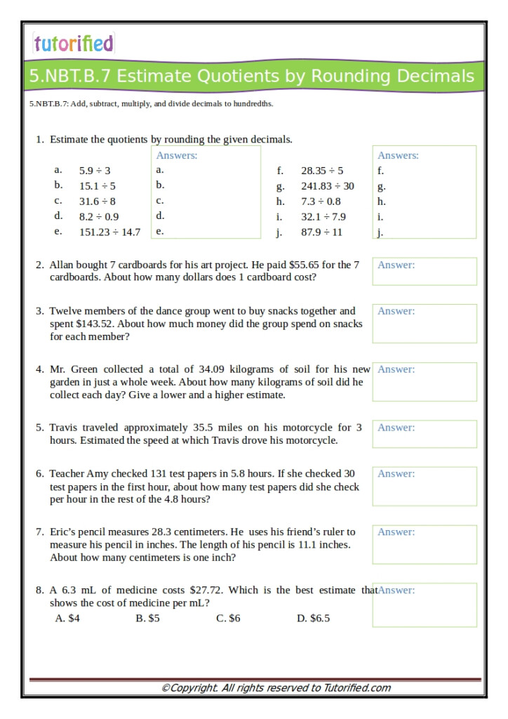 Grade 5 Rounding Worksheets Mixed Rounding Problems K5 Learning 