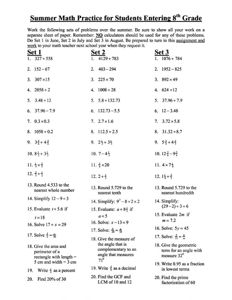 Grade 8 Algebra 8th Grade Math Worksheets Pdf Lottie Sheets