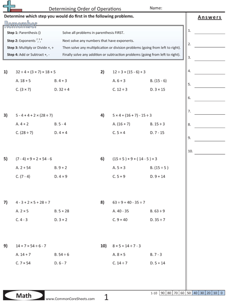 Grade 8 Math Worksheets Order Of Operations Thekidsworksheet