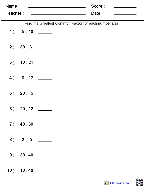 Greatest Common Factor Fractions Worksheets Greatest Common Factors 