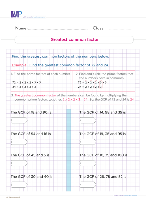 Greatest Common Factor Grade 6