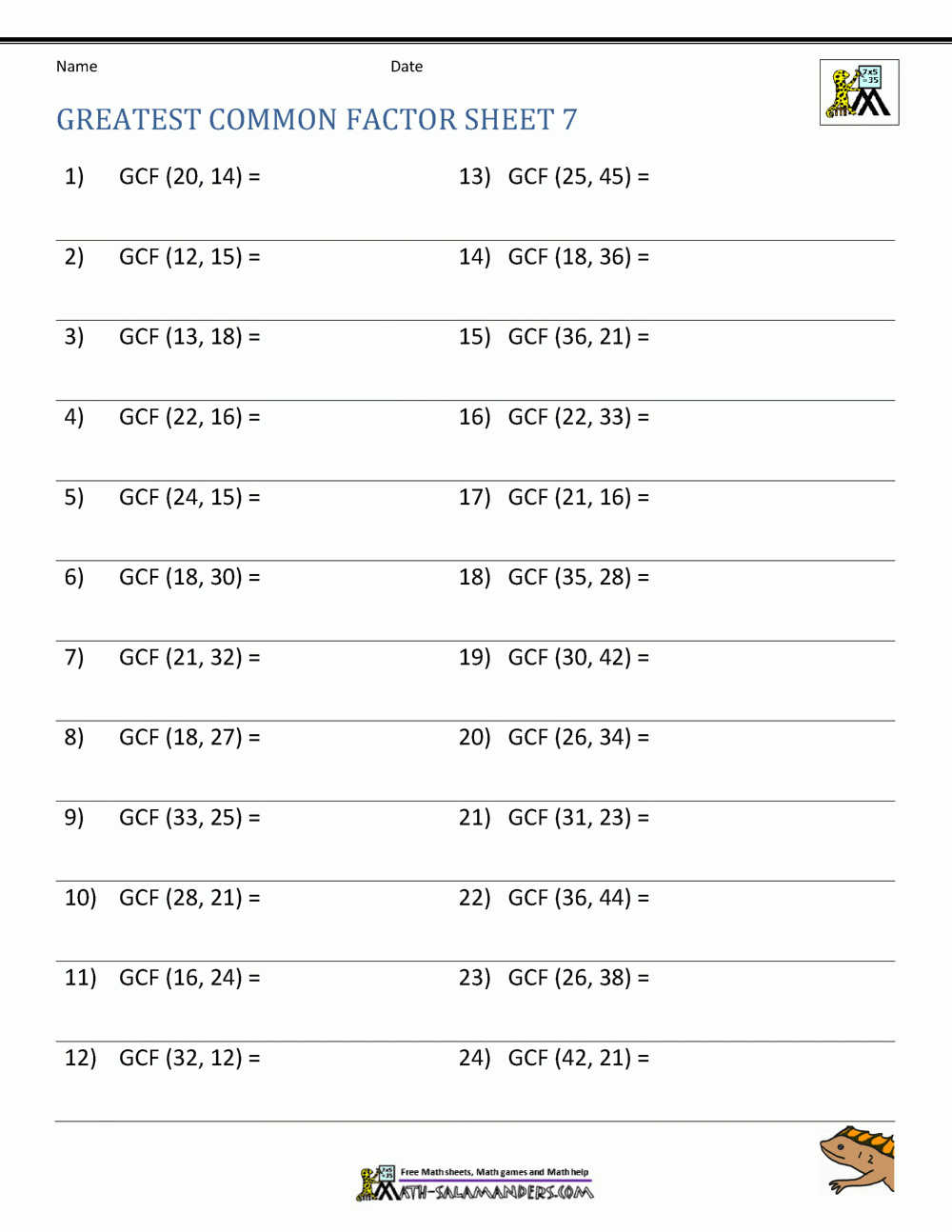 Greatest Common Factor Worksheet Educational Worksheet