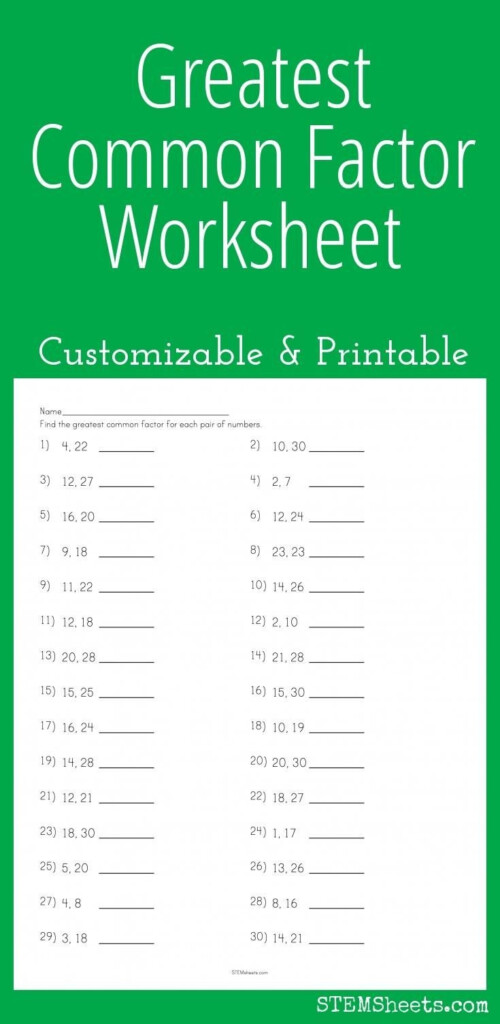 Greatest Common Factor Worksheets