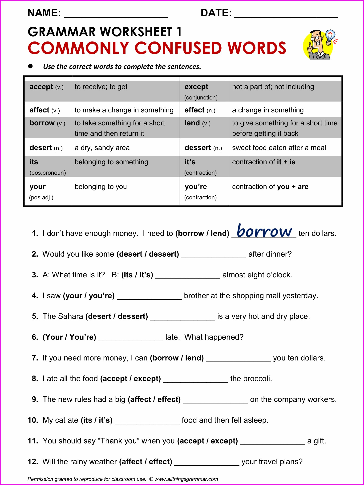 High School Commonly Confused Words Worksheet Worksheet Resume Examples