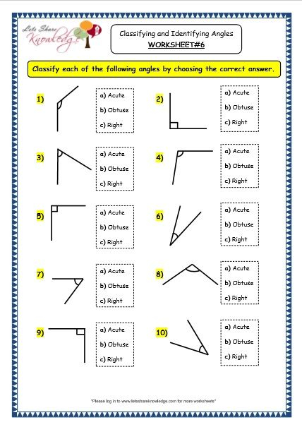 Identify Angles Worksheet 4th Grade