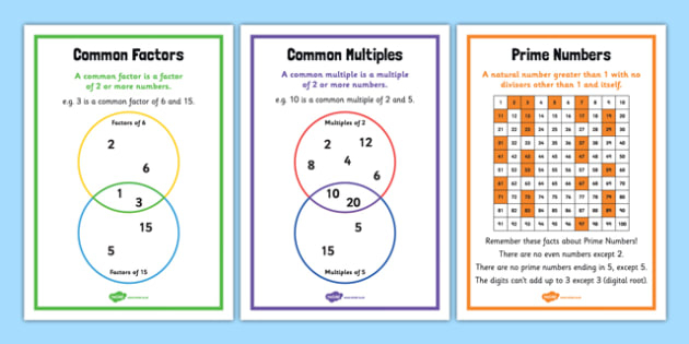 Identify Common Factors Common Multiples And Prime Numbers Worksheet