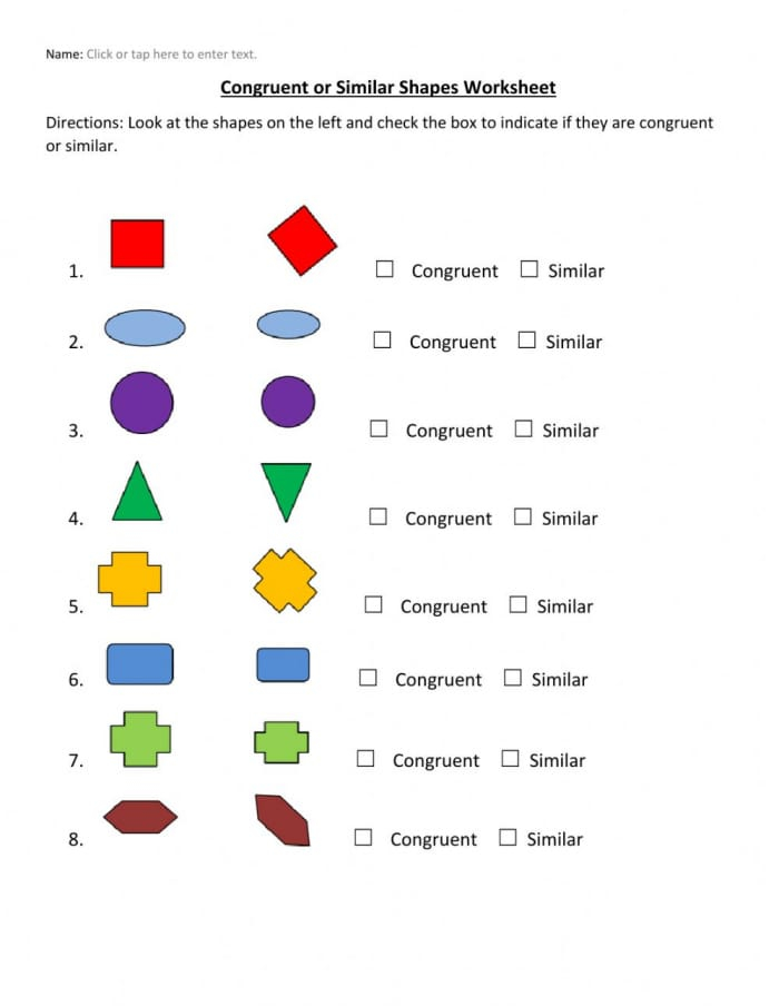 Identify Congruent And Similar Figures Fifth Grade Math Worksheets 