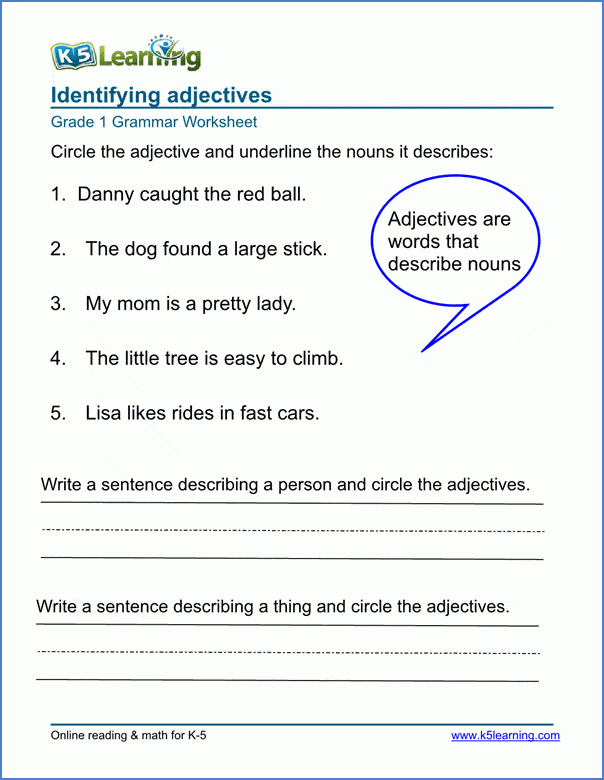 Identifying Adjectives Worksheet Deeper
