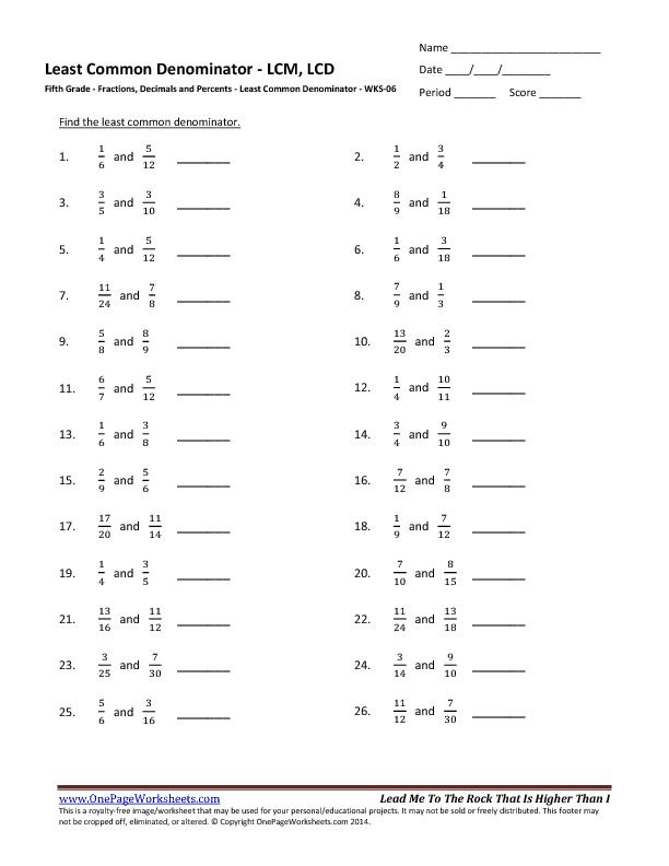 Image Result For Common Denominator Worksheet Least Common