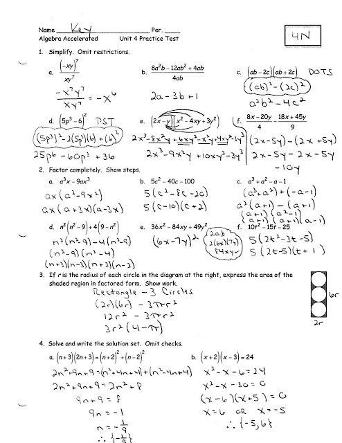 Iroquois Algebra Blog Unit 4 Practice Test Answer Key