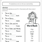 Kindergarten Pronoun Worksheets 2nd Grade Worksheets Possessive