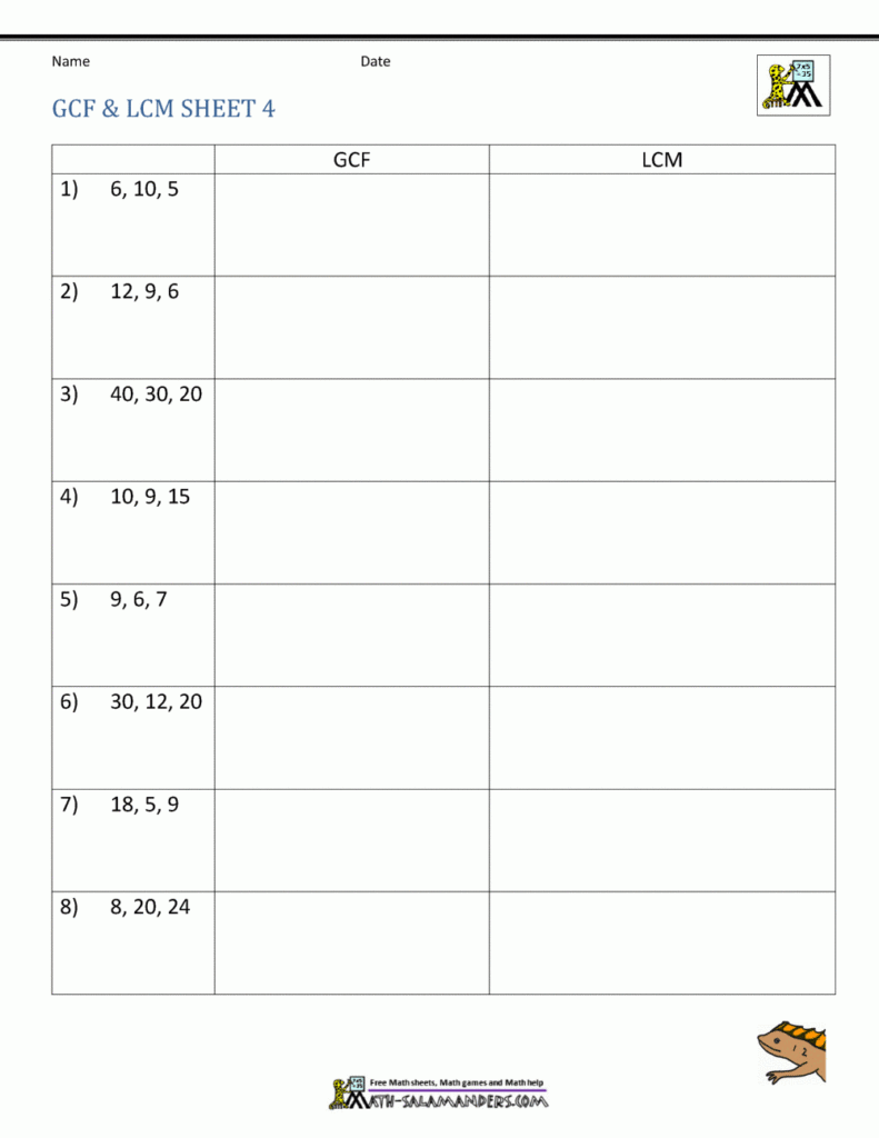 Least Common Multiple Worksheet