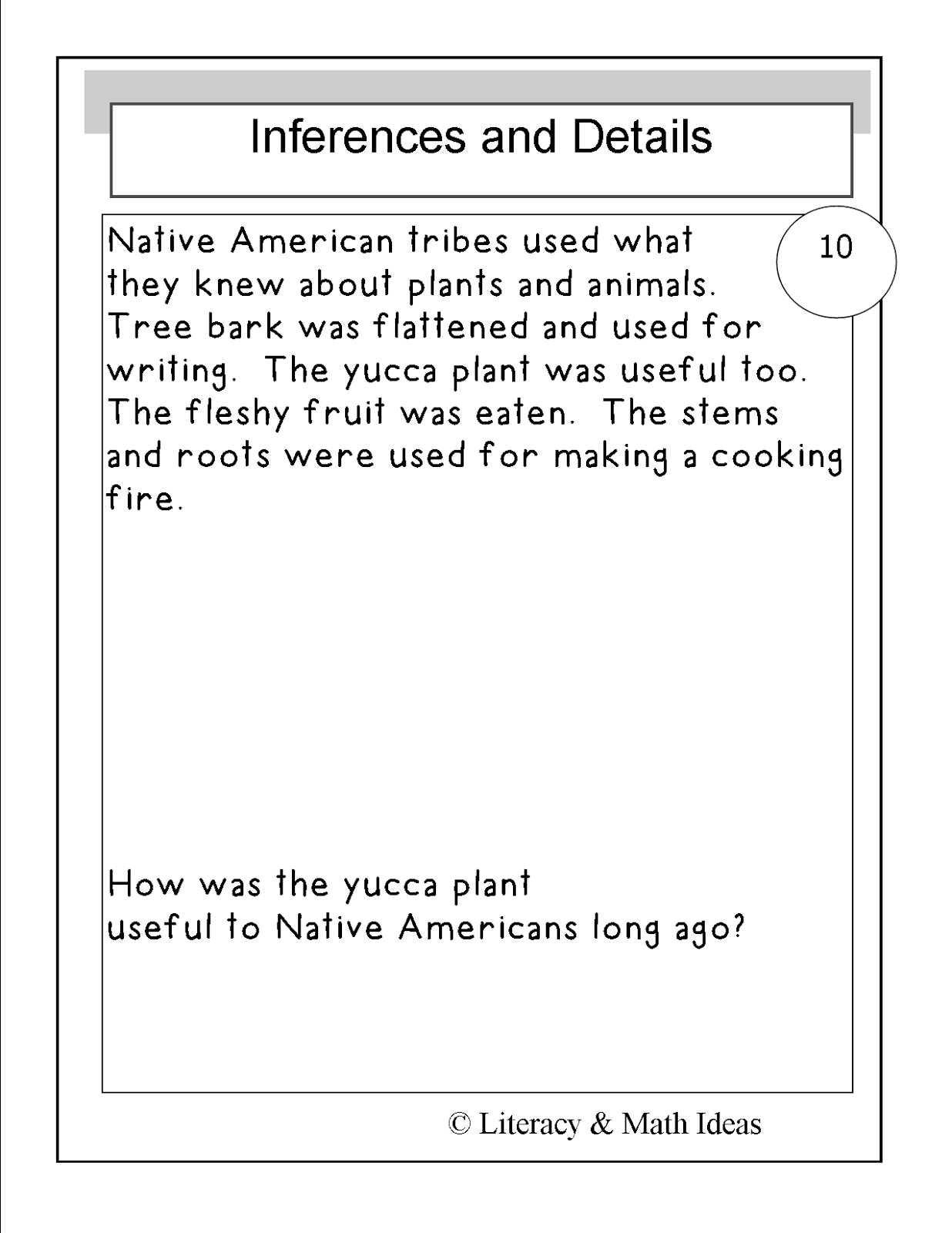 Literacy Math Ideas Grade 3 Common Core Inference And Details Task 