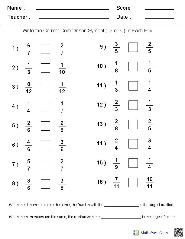 Lowest Common Denominator Worksheets