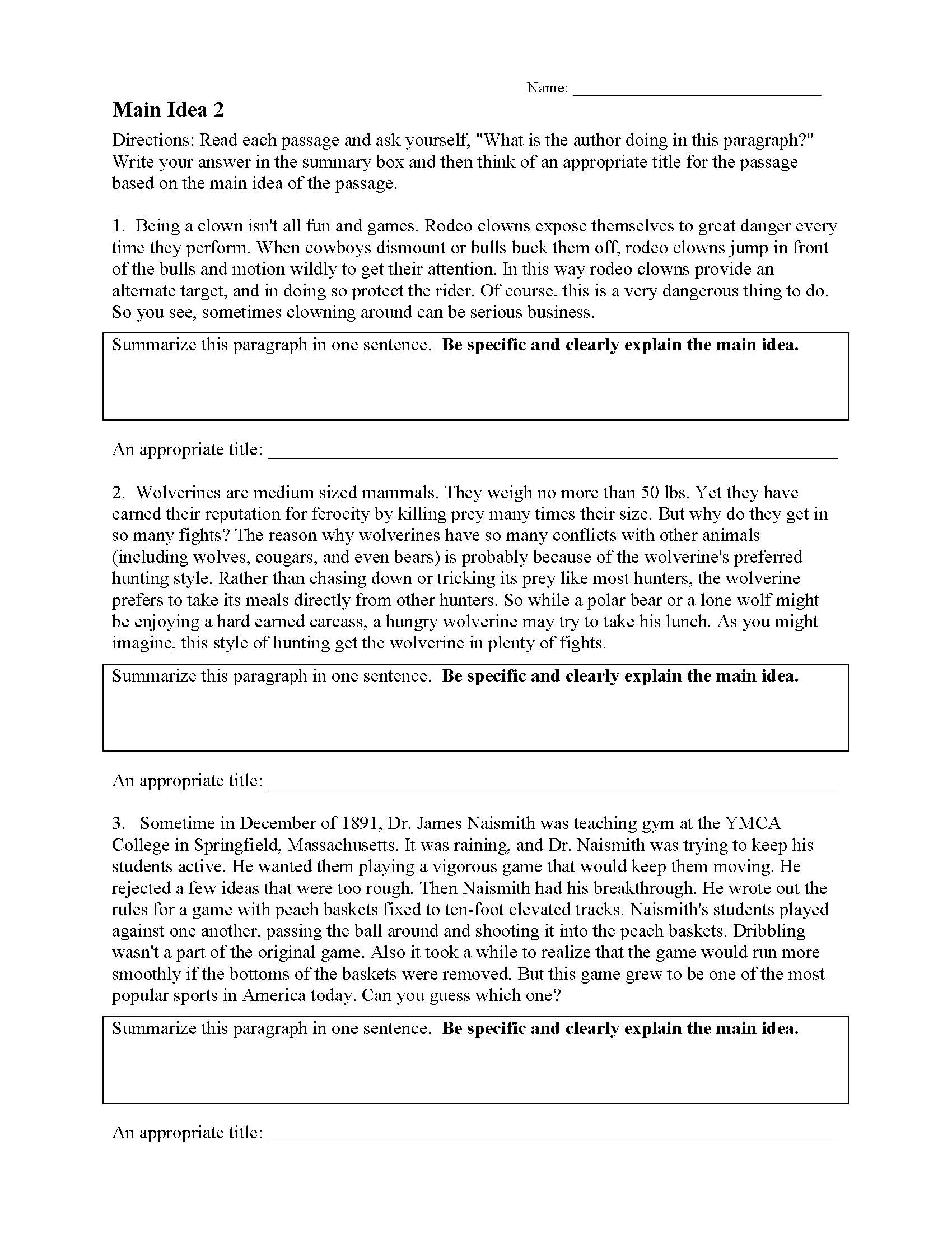 Main Idea Multiple Choice Worksheets Middle School Times Tables