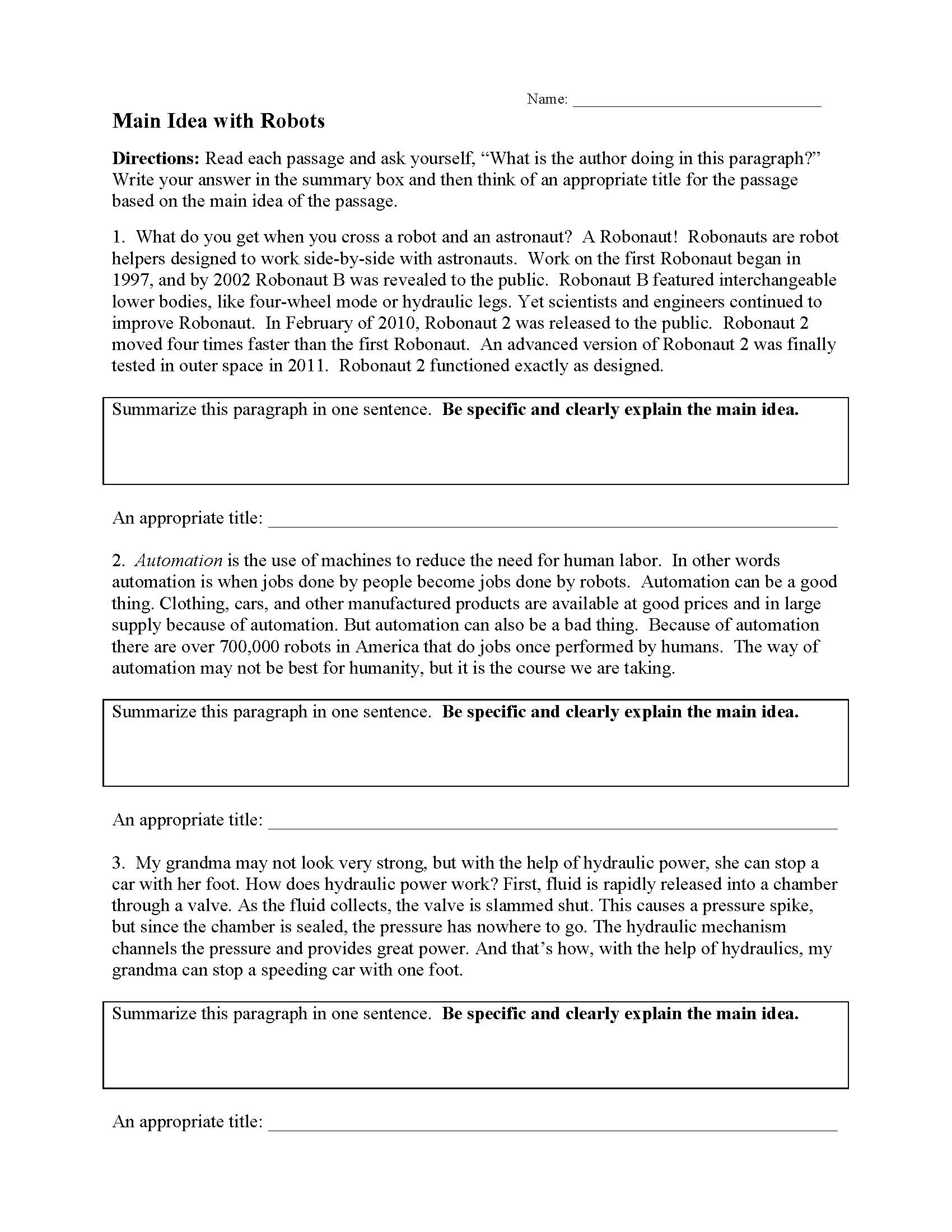 Main Idea Worksheet 11th Grade