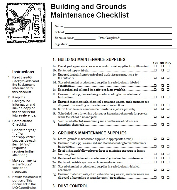Maintenance Supervisor Checklist Building Maintenance Checklist 
