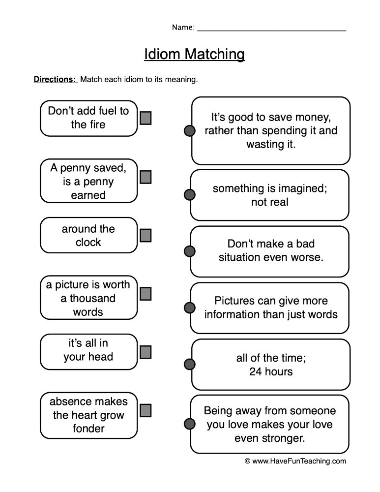 Matching Idioms Worksheet Have Fun Teaching