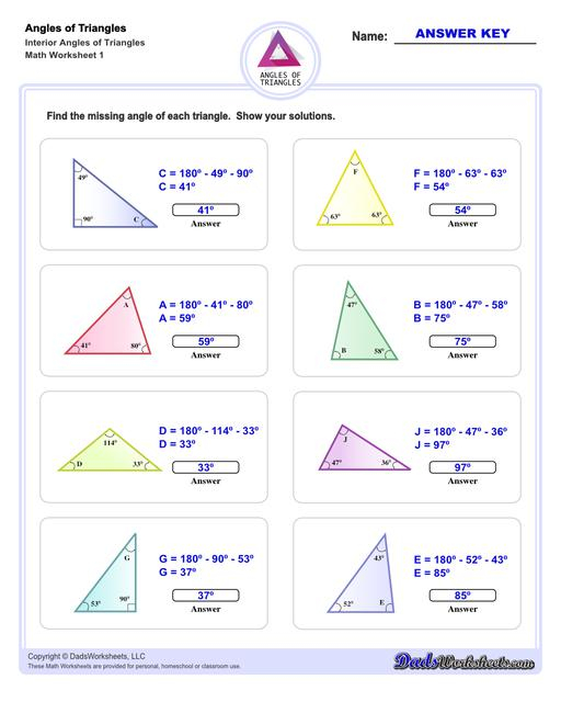 Math Worksheets Angles Of Triangles Angles Of Triangles Missing