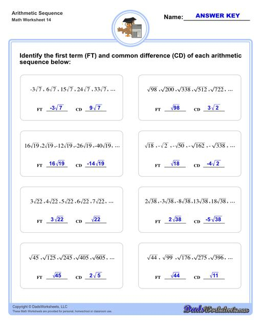 Math Worksheets Arithmetic Sequences Arithmetic Sequence First Term 