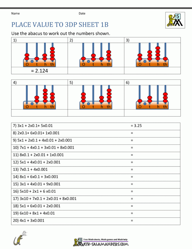 Math Worksheets Place Value 3rd Grade 5th Grade Math Place Value 