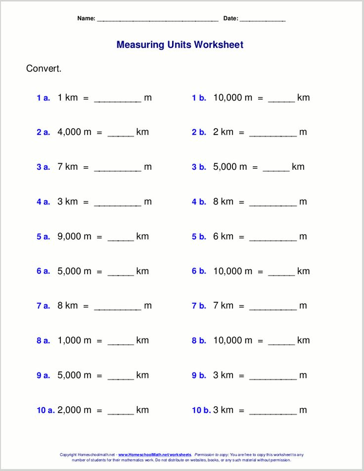 Metric Conversion Worksheets 7th Grade Measurement Worksheets Metric 