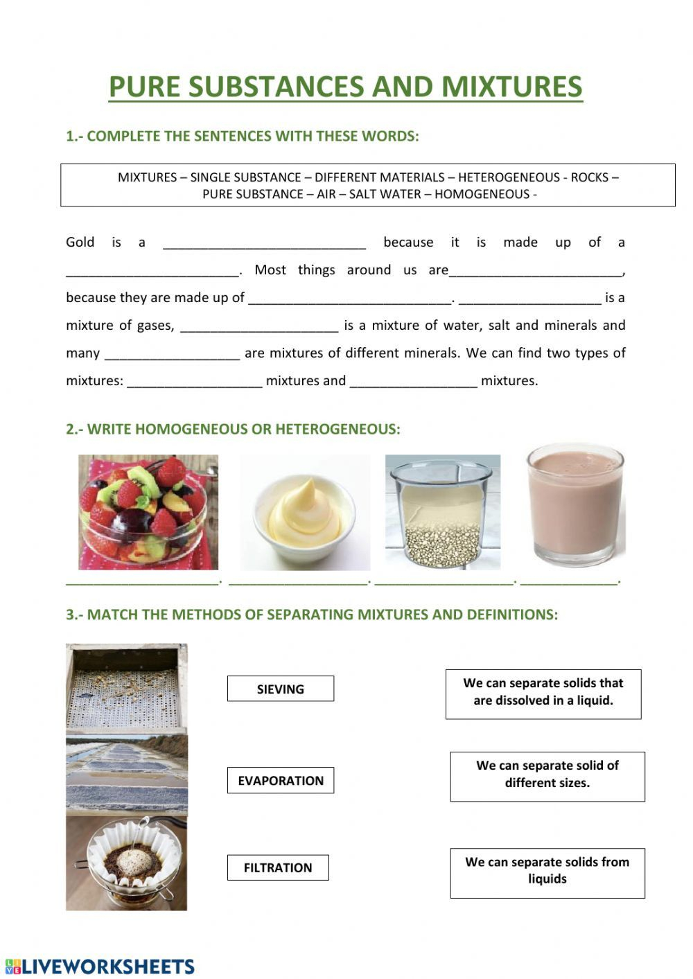 Mixtures Worksheet Answer Key Pure Substances And Mixtures Interactive 