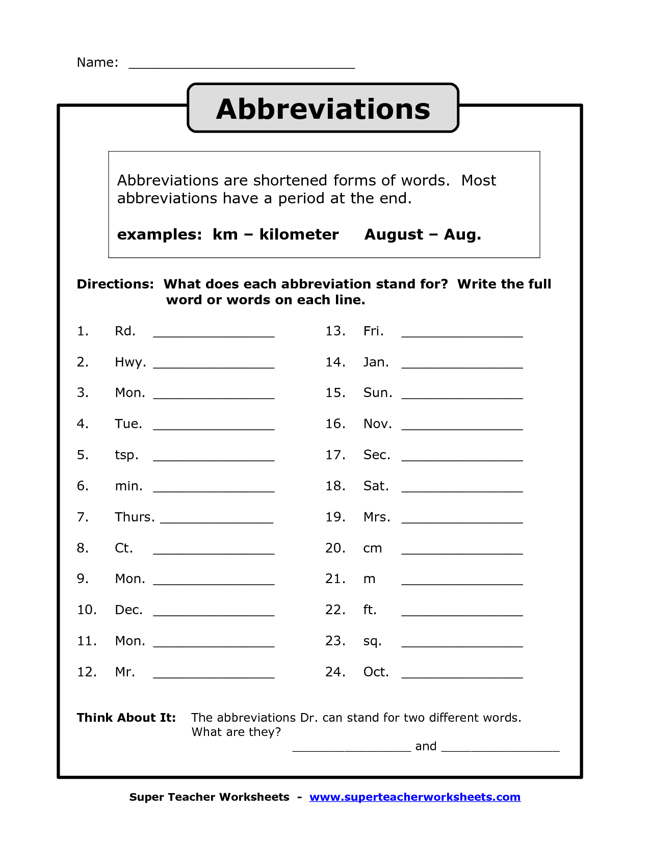 Months Of The Year Abbreviations Worksheet 5th Gettrip24