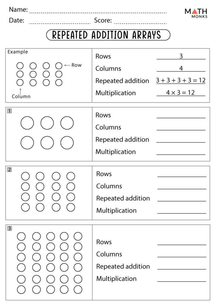 Multiplication Arrays And Repeated Addition Worksheets Math Monks