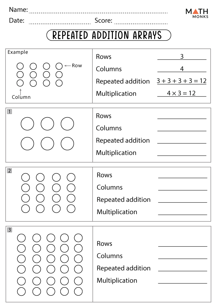 Multiplication Arrays And Repeated Addition Worksheets Math Monks