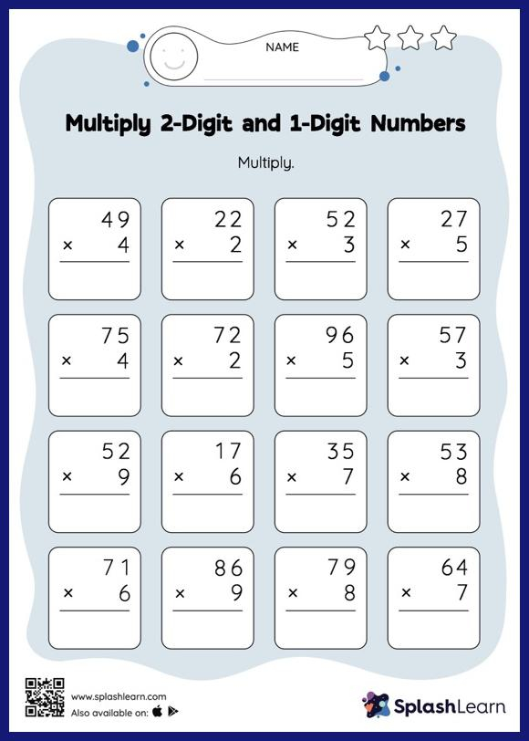 Multiply 2 Digit And 1 Digit Numbers Vertical Multiplication Math 