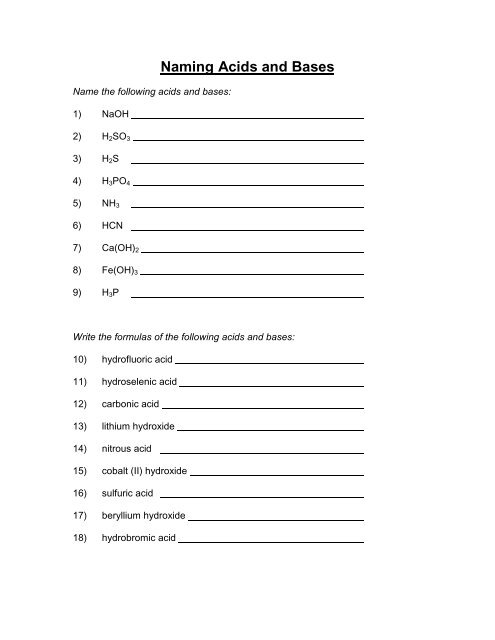 Naming Acids Worksheet Answers GustavoGargiulo Free Scientific Method 