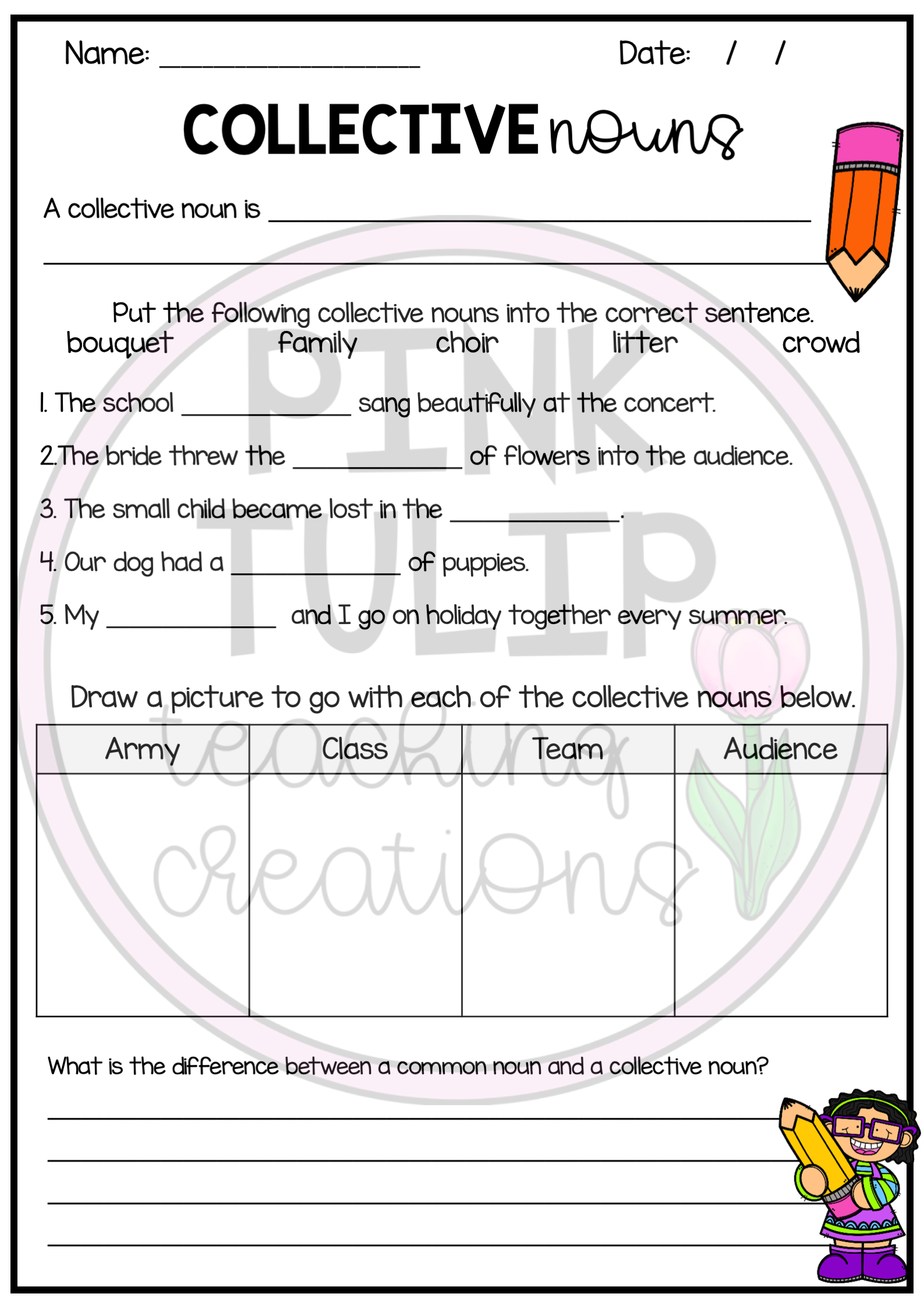 Nouns Worksheet Pack Common Proper Abstract Collective Pronouns 