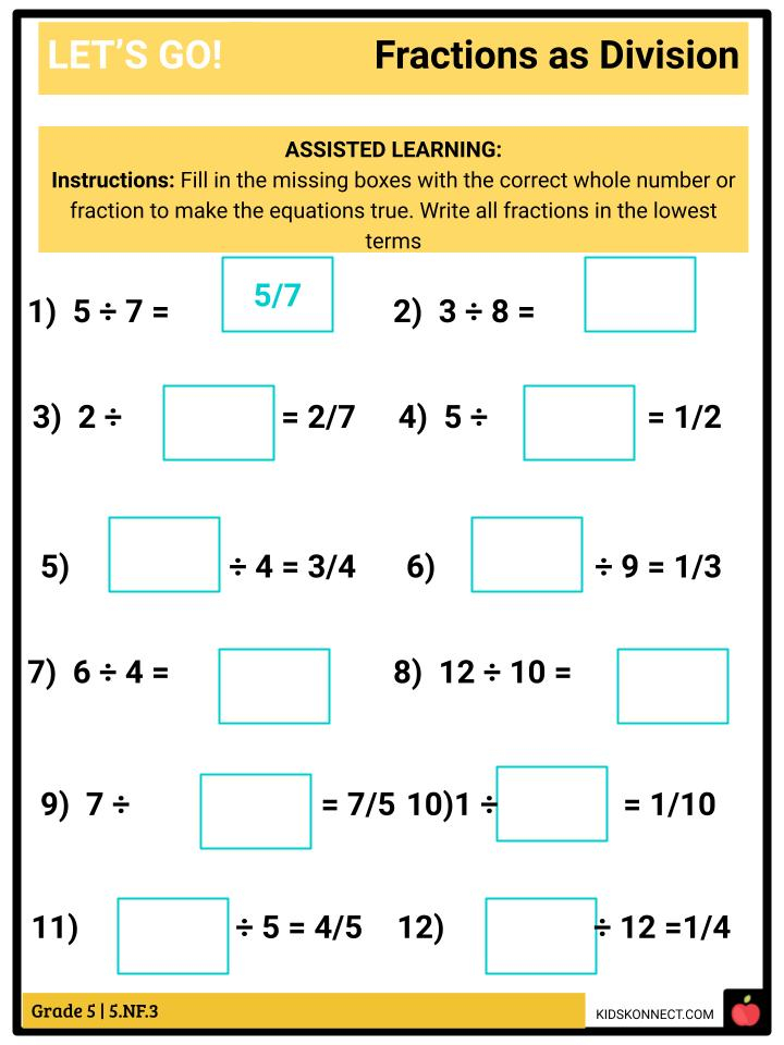 Numbers And Operations Fractions Fractions As Division CCSS 5 NF 3