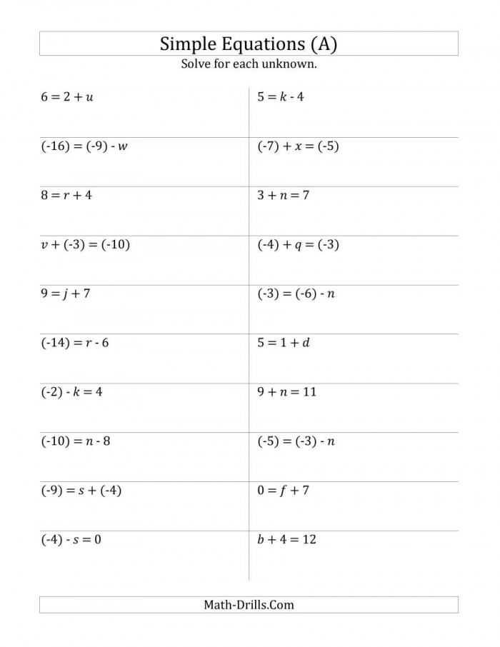 One Step Equations Worksheets 99Worksheets