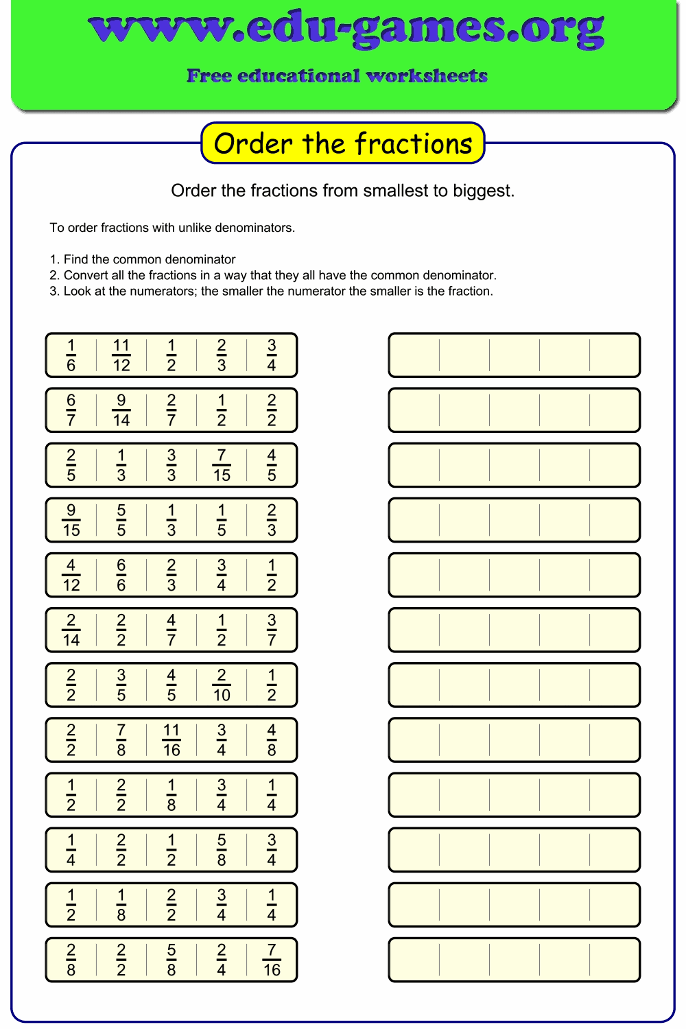 Order Fractions Worksheet Maker Ordering Fractions Fractions 