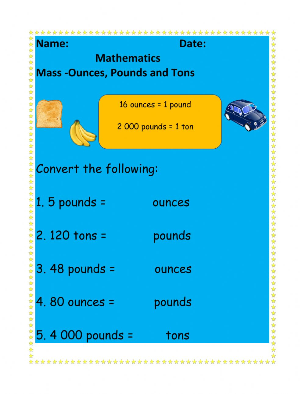 Ounces Pound Ton Worksheets WorksheetsCity