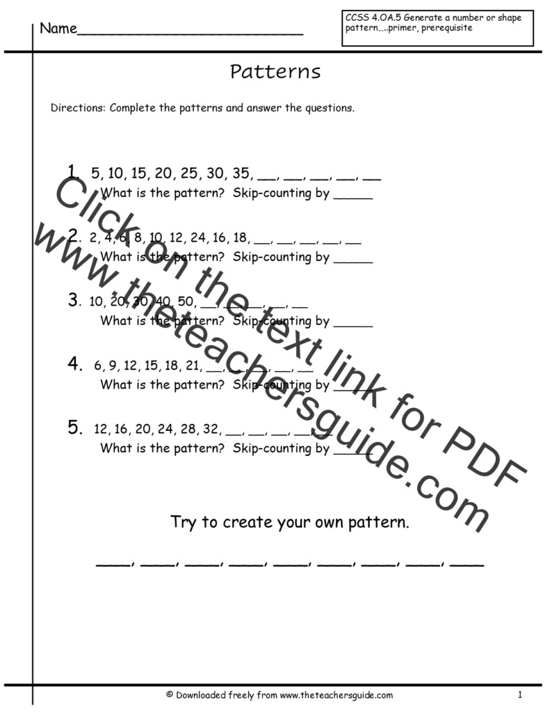 Patterns Worksheets From The Teacher s Guide