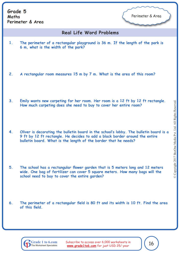 Perimeter Word Problems Worksheet