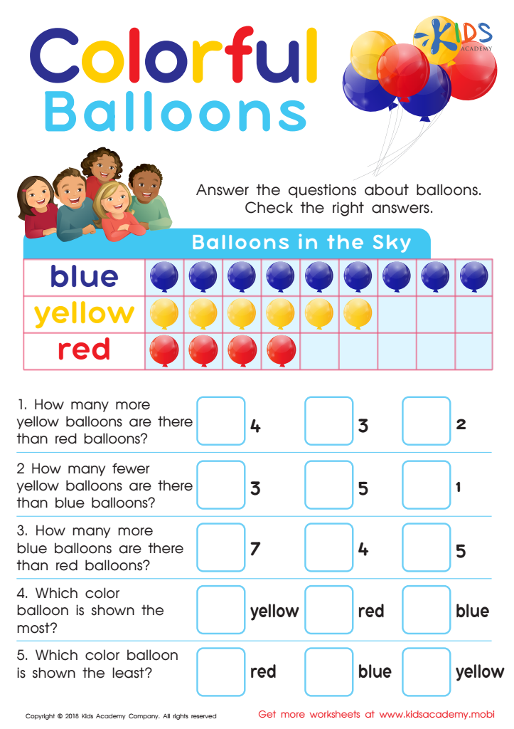 Picture Graphs Colorful Balloons Worksheet Free Coloring Page For 