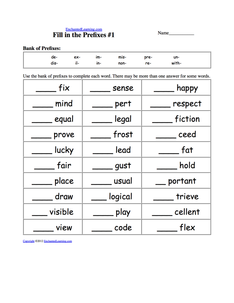 Prefixes And Suffixes EnchantedLearning Suffixes Worksheets 