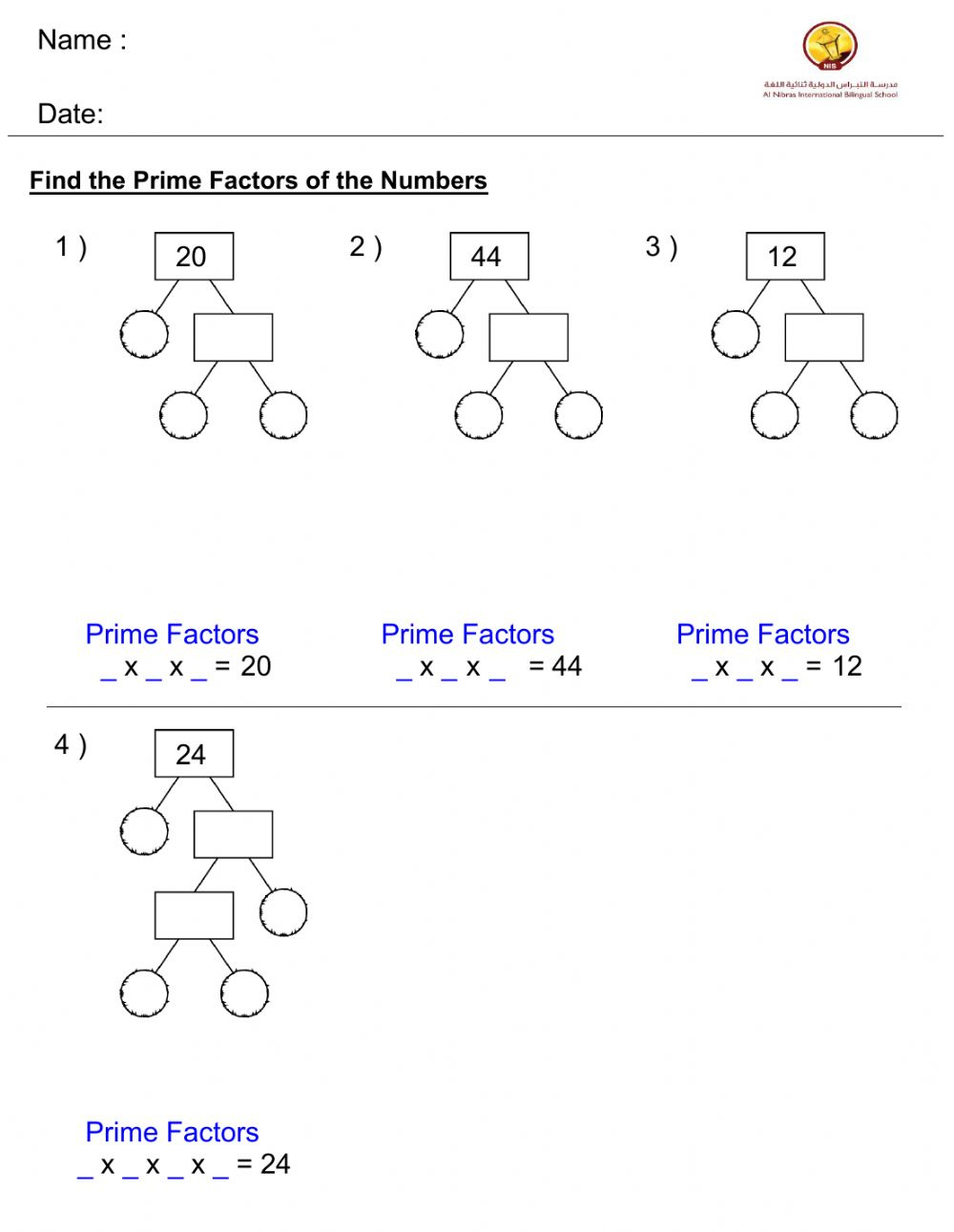 Prime Factorization Worksheet Common Core Common Core Worksheets