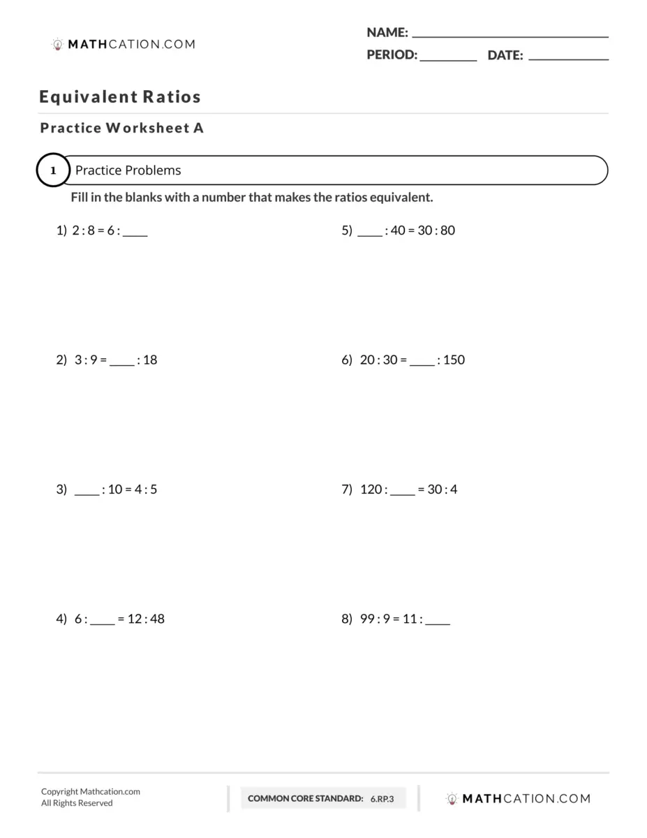 Printable Ratio And Proportion Worksheets For Grade 5 And 6 Math 