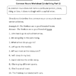 Proper And Common Nouns Worksheets Underlining Common Nouns Worksheet