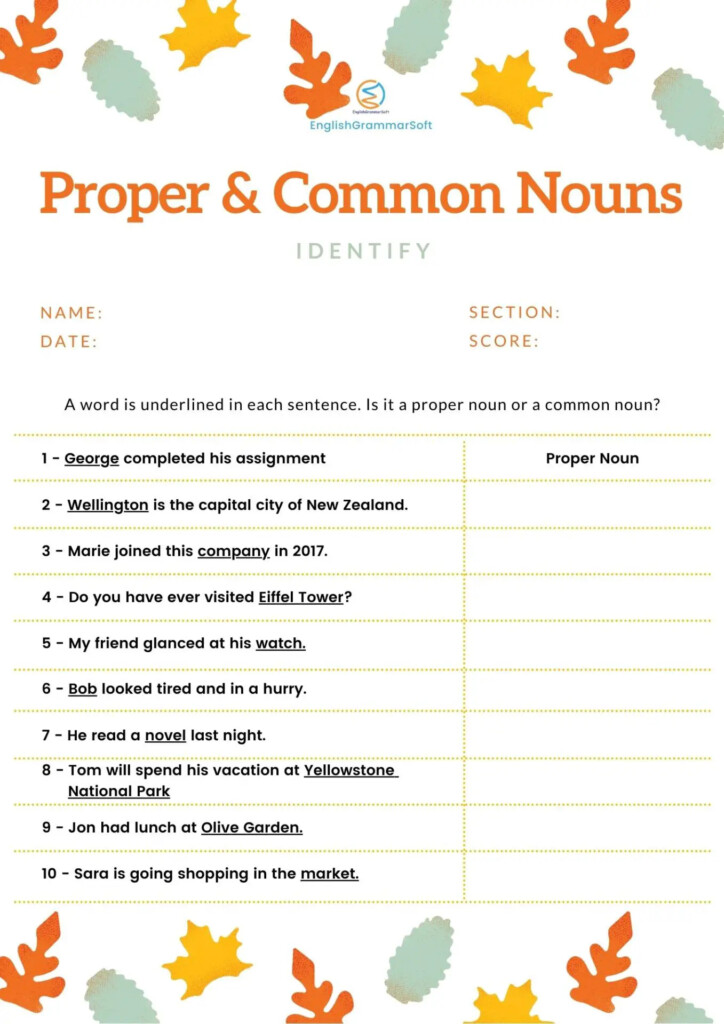 Proper Noun Worksheets With Answers Englishgrammarsoft Grade 3 